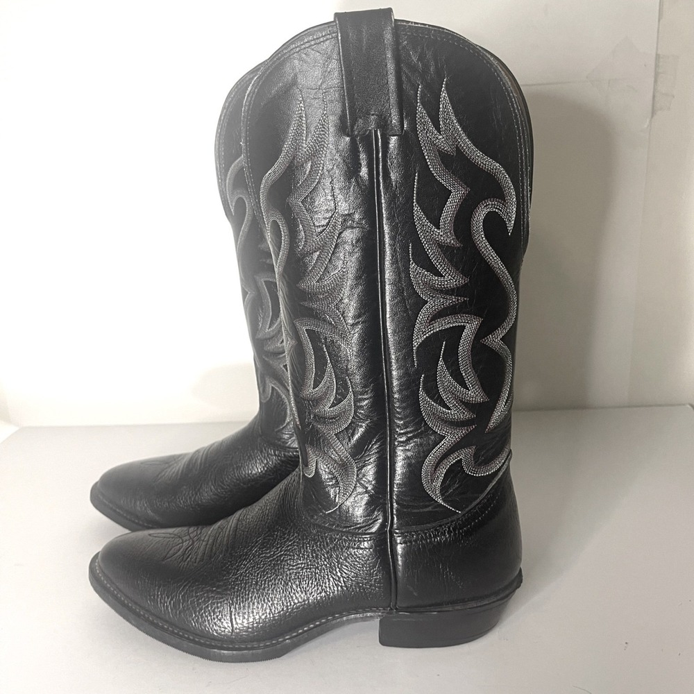 Vtg Nocona Men Black Leather Western Cowboy Boots 9D Made in USA 90s Style